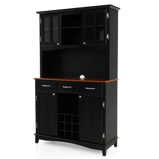 Kitchen Storage Cabinet Cupboard with Wine Rack and Drawers-Black Discount