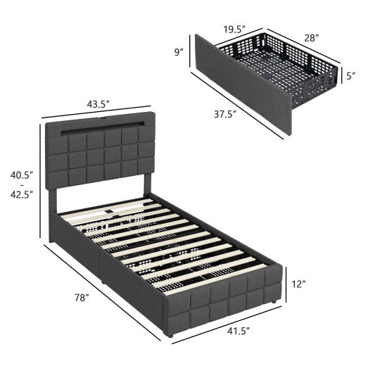 Upholstered LED Bed Frame with Headboard and 4 Drawers-Twin Size Supply