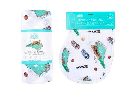 Gift Set: North Carolina Baby Muslin Swaddle Blanket and Burp Cloth Bib Combo by Little Hometown Cheap