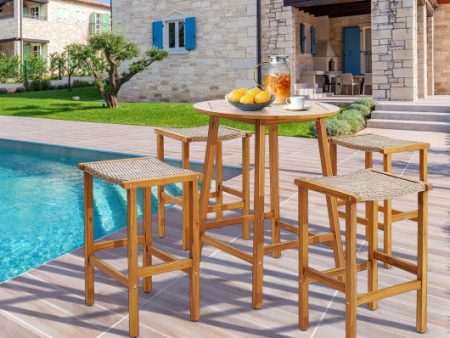 Patio Wood Bar Stools Set of 2 4-4 Pieces For Sale