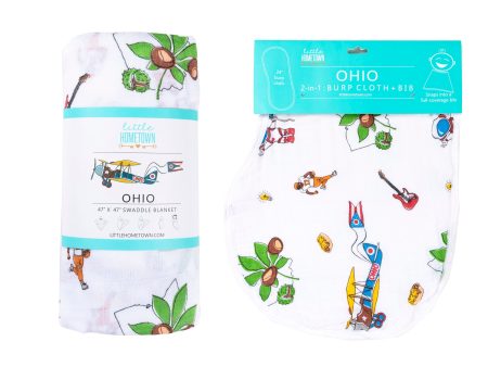 Gift Set: Ohio Baby Muslin Swaddle Receiving Blanket and Burp Cloth   Bib Combo by Little Hometown Fashion