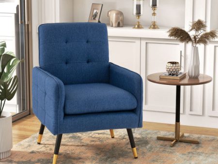 Linen Fabric Accent Chair with Removable Seat Cushion-Blue Online Hot Sale