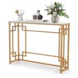 Modern Console Table with Geometric Frame and Faux Marble Tabletop-White Sale