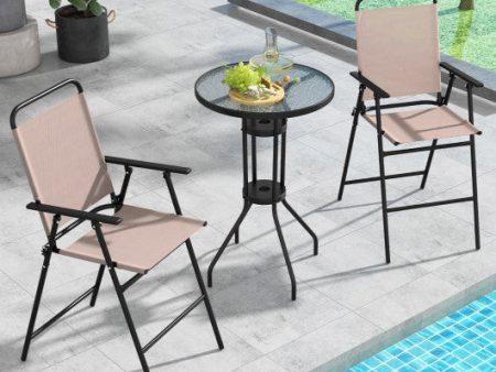 3 Pieces Outdoor Bistro Set with 2 Folding Chairs-Beige Hot on Sale