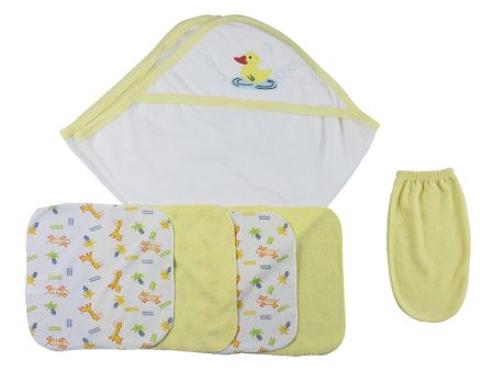 Yellow Hooded Towel, Washcloths and Hand Washcloth Mitt - 6 pc Set Hot on Sale