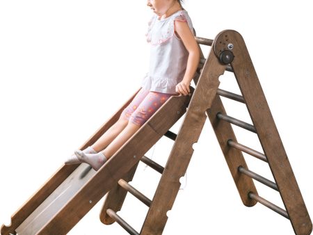 2in1 Montessori Climbing Frame Set: Triangle Ladder + Slide Board Ramp – Chocolate For Discount