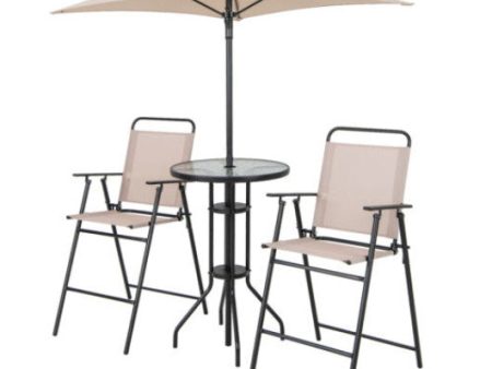 4 Pieces Outdoor Bar Set with Umbrella-Beige Discount