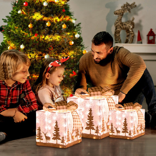 Set of 3 Lighted Christmas Gift Box with 100 Warm White Lights on Sale