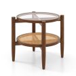 Rattan Round Side End Table with Tempered Glass Tabletop on Sale