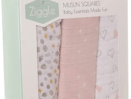 Ziggle Muslin Squares 3 Pack Dusky Pink Online now