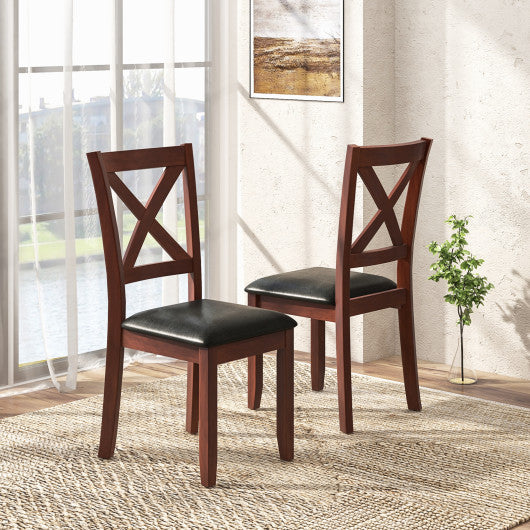 Set of 2 Wooden Kitchen Dining Chair with Padded Seat and Rubber Wood Legs-Black Cheap