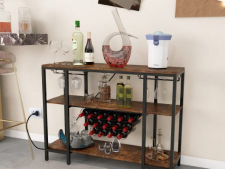 Industrial Wine Rack Wine Bar Cabinet with Storage Shelves-Brown Online Sale