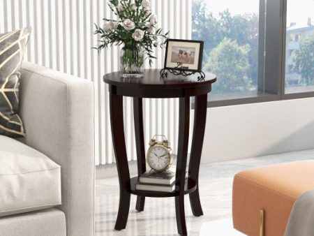 2-tier Round End Table with Solid Wood Legs-Espresso For Discount