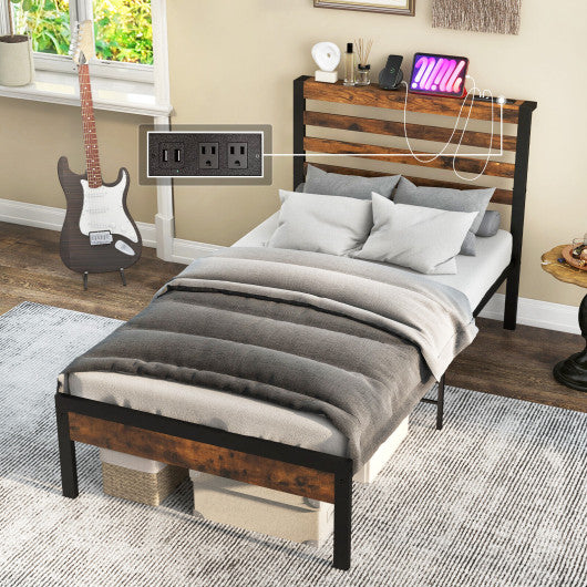 Full Queen Size Bed Frame with Charging Station and Storage Headboard-Twin Size Online now