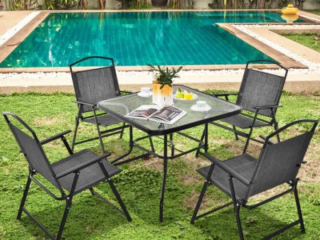 Patio Dining Set for 4 with Umbrella Hole-Gray For Sale