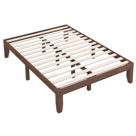 14 Inch Full Size Wood Platform Bed Frame with Wood Slat Support-Coffee Hot on Sale