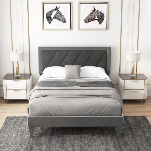 Twin Full Queen Platform Bed with High Headboard and Wooden Slats-Full Size Online now