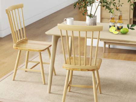 Set of 2 Windsor Dining Chairs with High Spindle Back-Natural For Discount