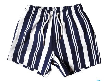 Navy Stripes - Kids Swim Trunks by Bermies Fashion