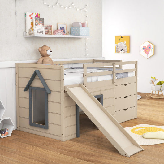 3-In-1 Twin Loft Bed with Slide Ladder Drawers for Kids Teens-Beige Hot on Sale