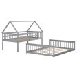 Twin Over Full House Bunk Bed with Ladder and Guardrails-Gray Fashion