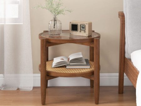 Rattan Round Side End Table with Tempered Glass Tabletop on Sale