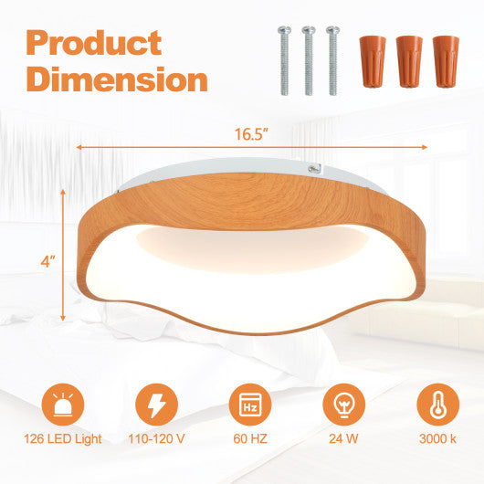 24W Modern LED Mount Ceiling Light with Wood Pattern and Metal Frame-Natural For Discount