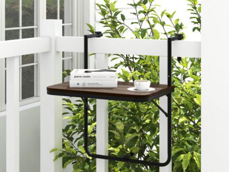 Folding Hanging Table with 3-Level Adjustable Height for Patio Balcony-Coffee For Cheap