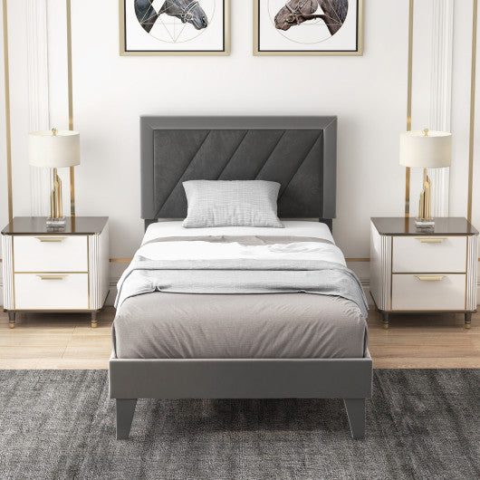 Twin Full Queen Platform Bed with High Headboard and Wooden Slats-Twin Size Online now