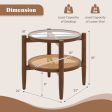 Rattan Round Side End Table with Tempered Glass Tabletop on Sale