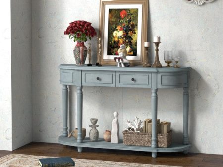 52  Retro Console Table with 2 Drawers and Open Shelf Entryway Sofa Table-Blue Online now