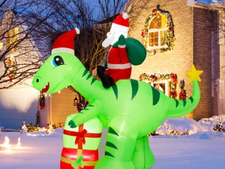 8 Feet Lighted Christmas Inflatable Santa Claus Dinosaur Decoration with Gift Boxes Hot on Sale