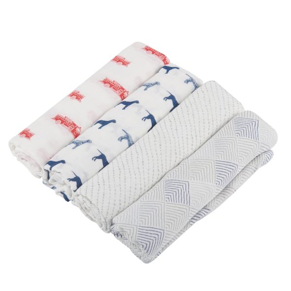 Fire Truck and Dalmatian Bamboo Swaddle Blanket Four Pack on Sale