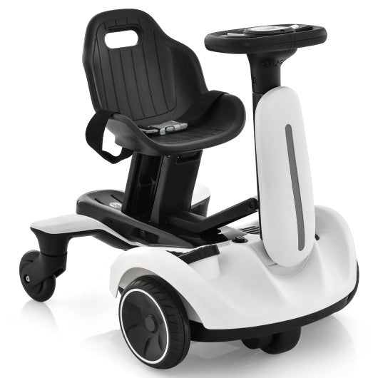 6V Kids Ride on Drift Car with 360° Spin and 2 Adjustable Heights-White Fashion