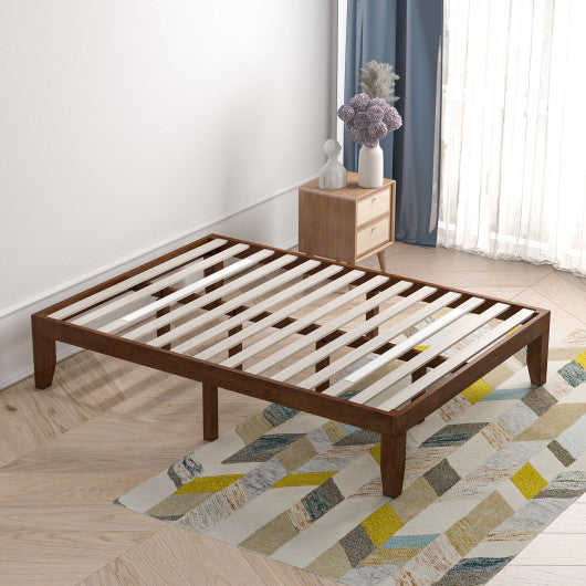 14 Inch Full Size Wood Platform Bed Frame with Wood Slat Support-Coffee Hot on Sale