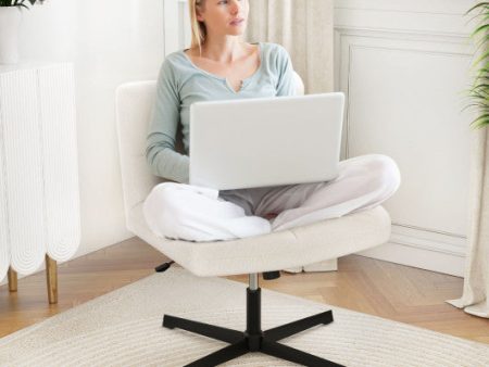 Office Armless Chair Cross Legged with Imitation Lamb Fleece and Adjustable Height-Beige Online Hot Sale