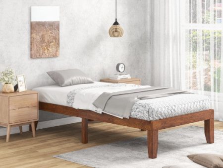 14 Inch Twin Size Rubber Wood Platform Bed Frame with Wood Slat Support-Walnut Discount