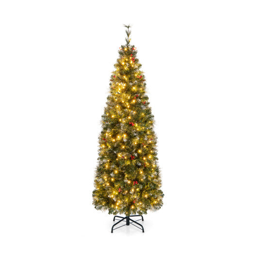 5 6 7 8 9 FT Pre-Lit Artificial Hinged Slim Pencil Christmas Tree-6 ft For Sale