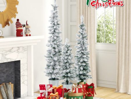 Set of 3 Potted Artificial Christmas Tree Snow-Flocked For Cheap