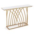 48  Gold Console Table with White Faux Marble Tabletop-White on Sale