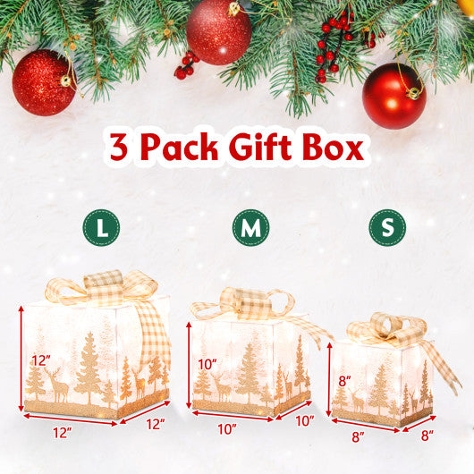 Set of 3 Lighted Christmas Gift Box with 100 Warm White Lights on Sale