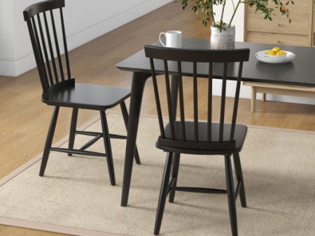 Set of 2 Windsor Dining Chairs with High Spindle Back-Black For Sale