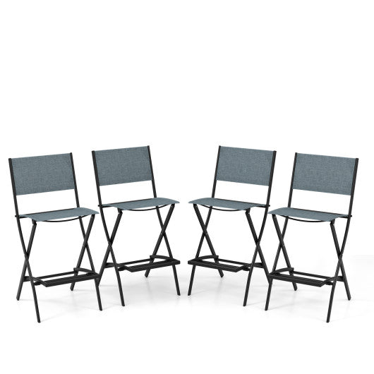 Outdoor Folding Bar Height Stool Set of 4 with Metal Frame and Footrest-Blue Supply