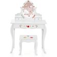 Kids Vanity and Stool Set with 360° Rotatable Mirror and Whiteboard-White Supply