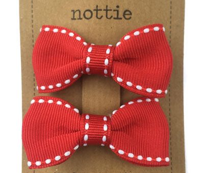 Lottie Nottie Stitch Bow Hair Clips- Red For Discount