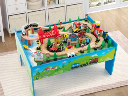 80-Piece Wooden Train Set and Table Online now