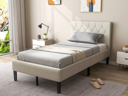 Twin Size Upholstered Platform Bed with Button Tufted Headboard-Beige Sale