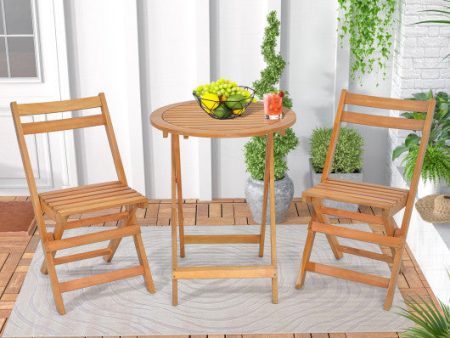 3 Pieces Folding Patio Bistro Set with Slatted Tabletop For Cheap