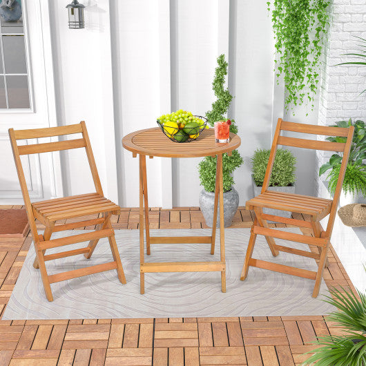 3 Pieces Folding Patio Bistro Set with Slatted Tabletop For Cheap