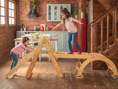 4in1 Montessori Climbing Frame Set: Triangle Ladder + Arch Rocker + Slide Board Ramp + Netting rope For Cheap